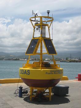 Second view of CARICOOS buoy PR101 on the dock before deployment
